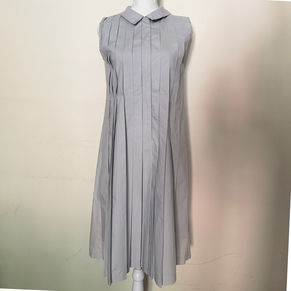 Sofie D'Hoore Pleated Sleeveless Collared Shirtdress Light Gray US 4 Minimalist